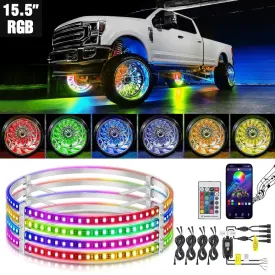 15.5 Inch LED Wheel Ring Lights Single Row RGB APP Remote Control 4Pcs