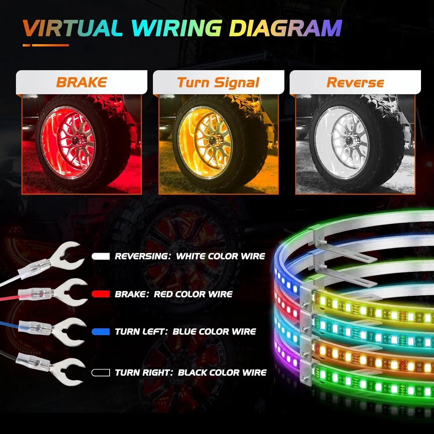 15.5 Inch LED Wheel Ring Lights Single Row RGB APP Remote Control 4Pcs