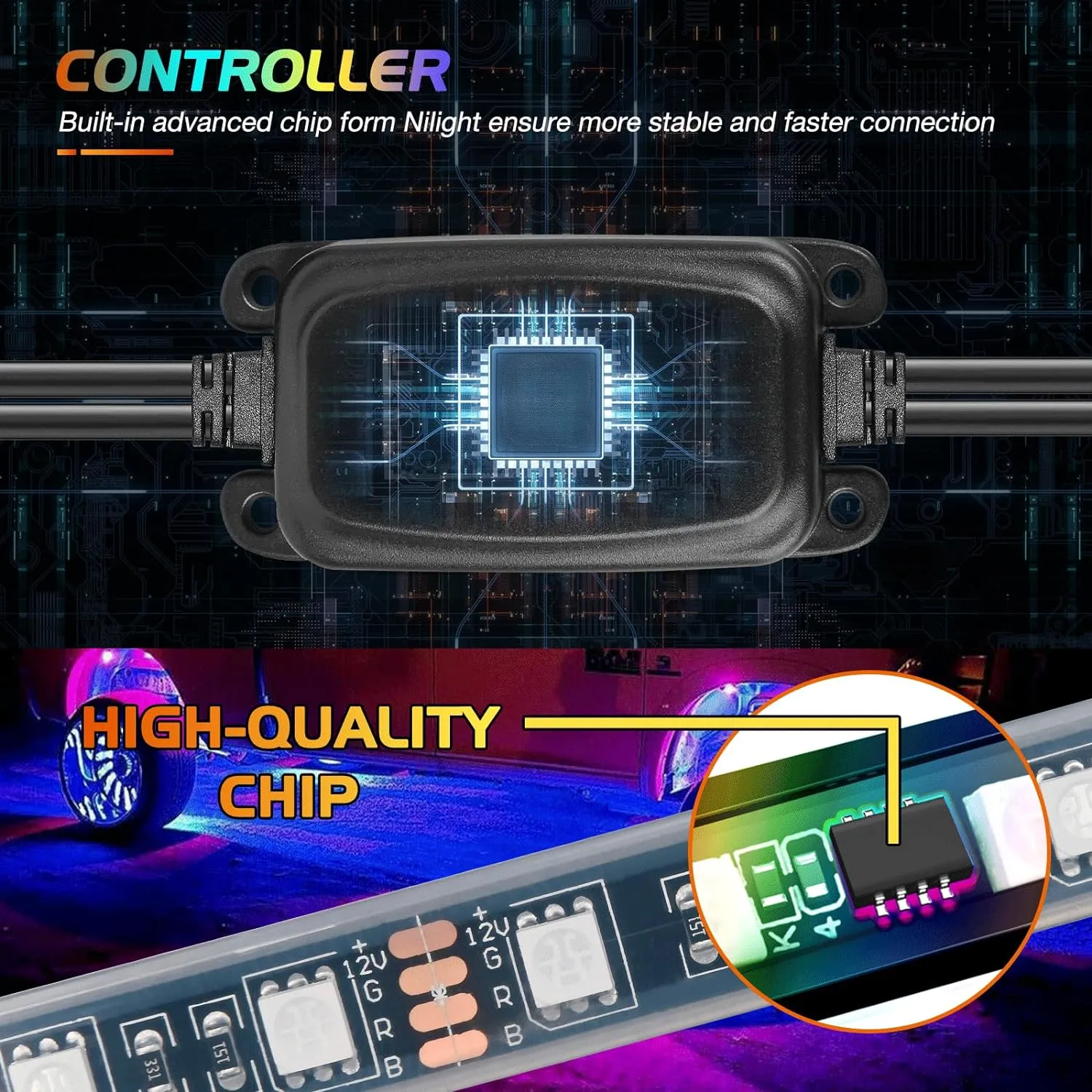 15.5 Inch LED Wheel Ring Lights Single Row RGB APP Remote Control 4Pcs