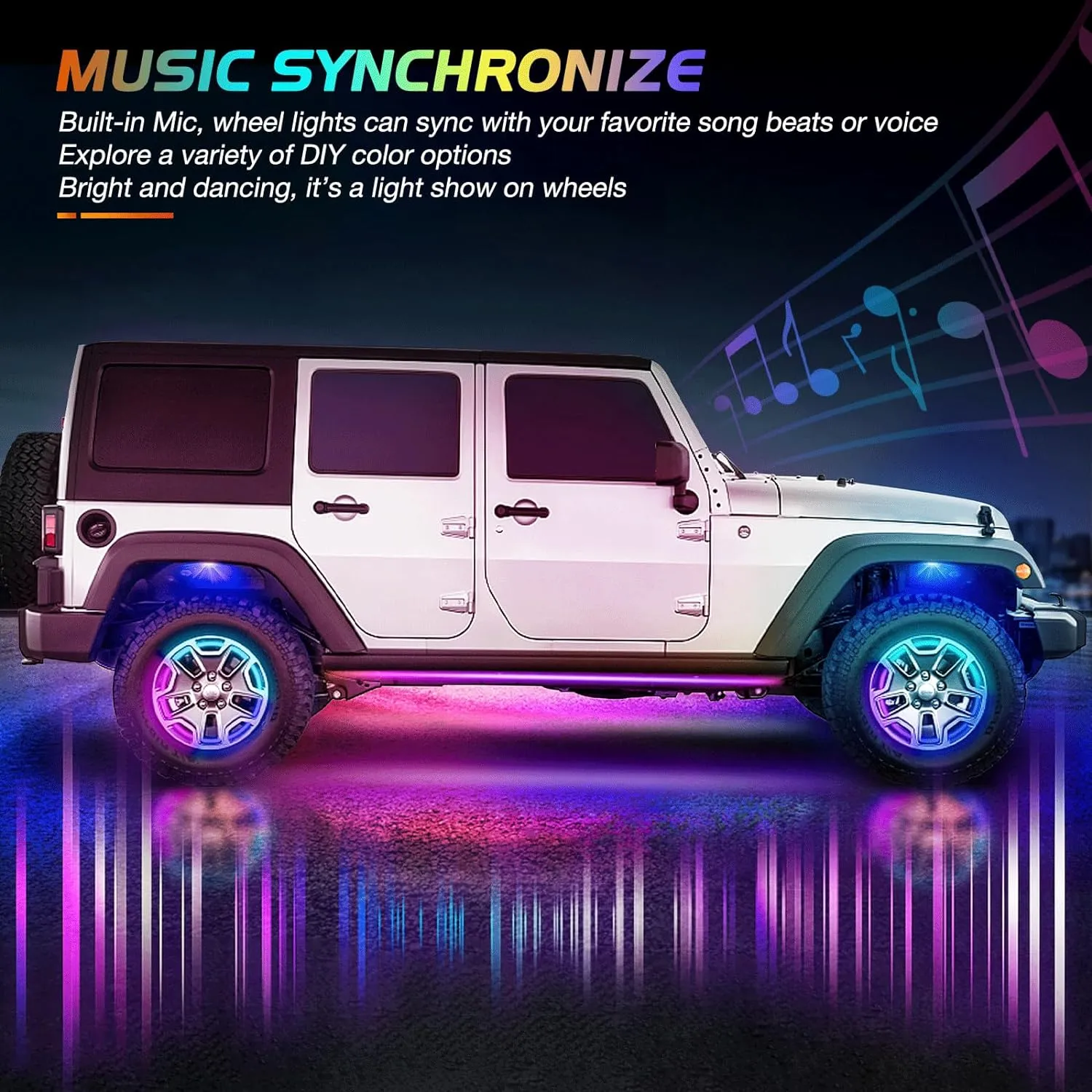 15.5 Inch LED Wheel Ring Lights Single Row RGB APP Remote Control 4Pcs