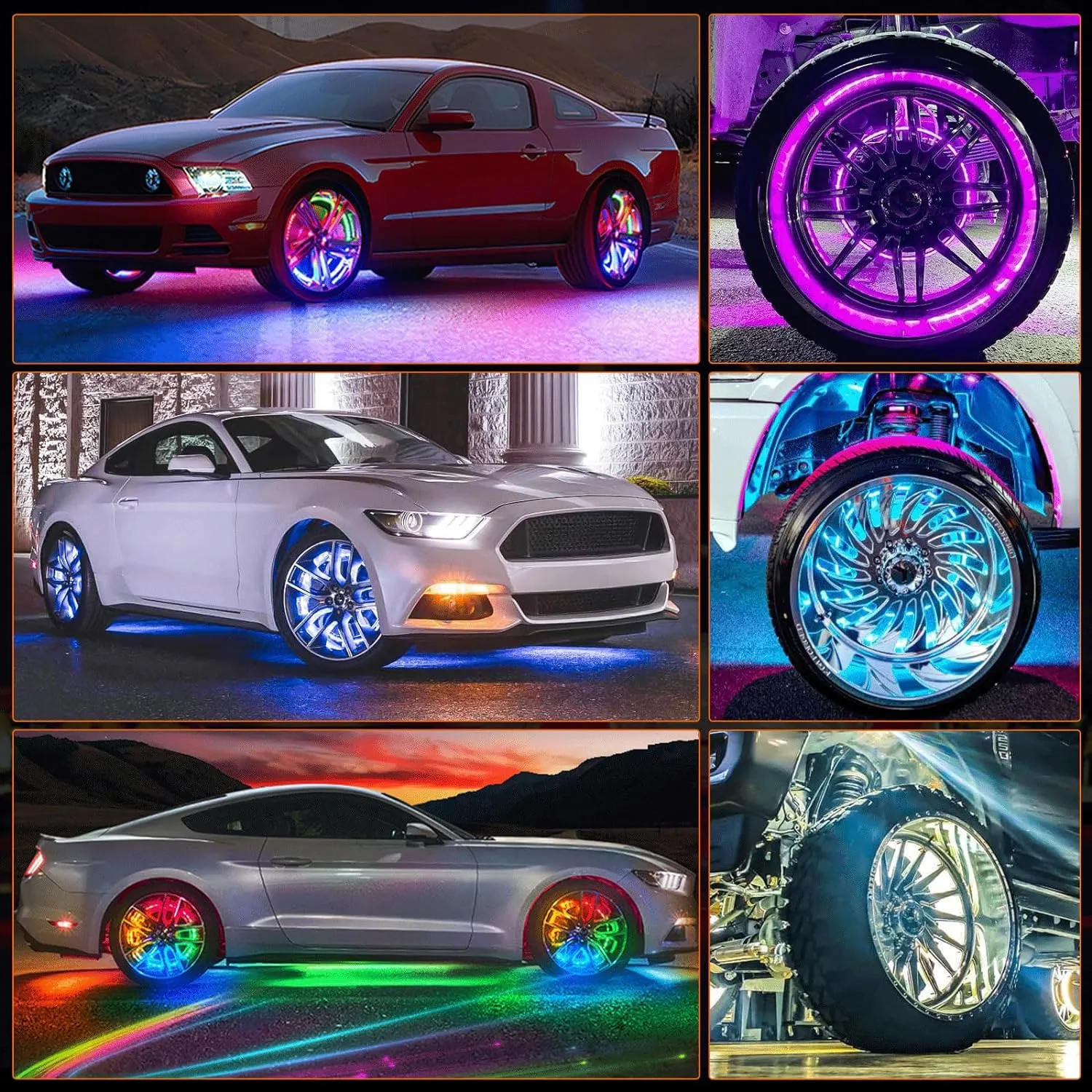 15.5 Inch LED Wheel Ring Lights Single Row RGB APP Remote Control 4Pcs