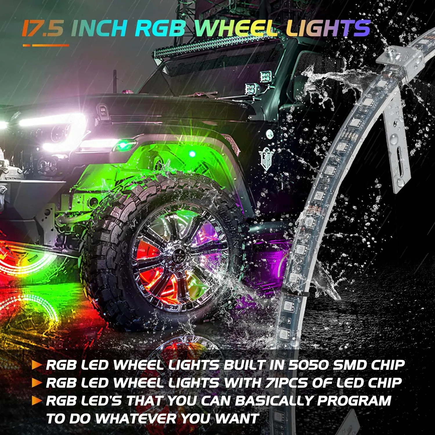17.5 Inch LED Wheel Ring Lights Single Row RGB APP Remote Control 4Pcs