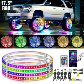 17.5 Inch LED Wheel Ring Lights Single Row RGB APP Remote Control 4Pcs