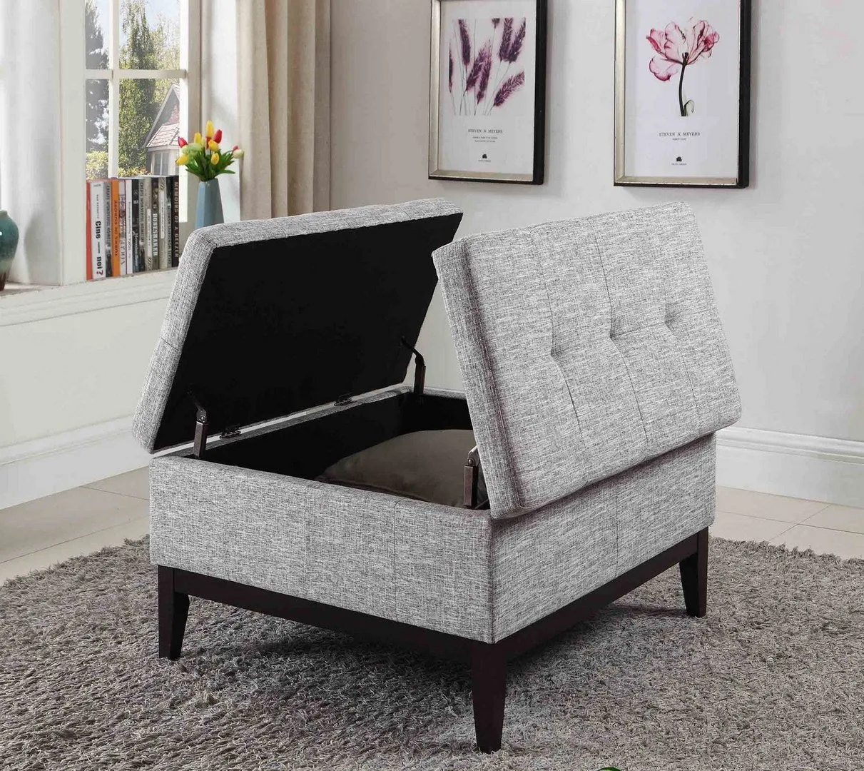 18" Tall Dual Lift Coffee Table with Storage, Beige and Gray