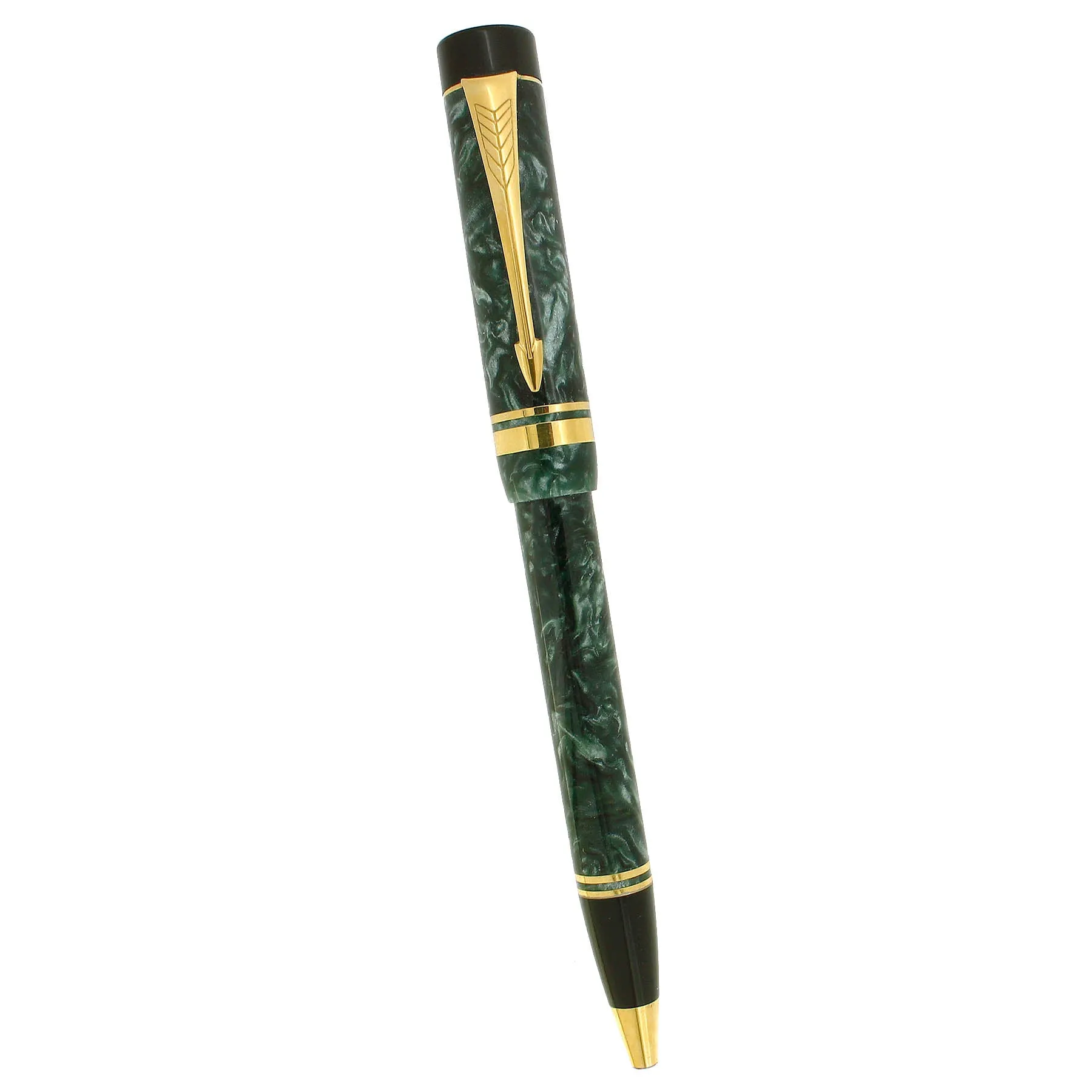 1989 PARKER DUOFOLD GREEN MARBLE CAP ACTIVATED BALLPOINT PEN