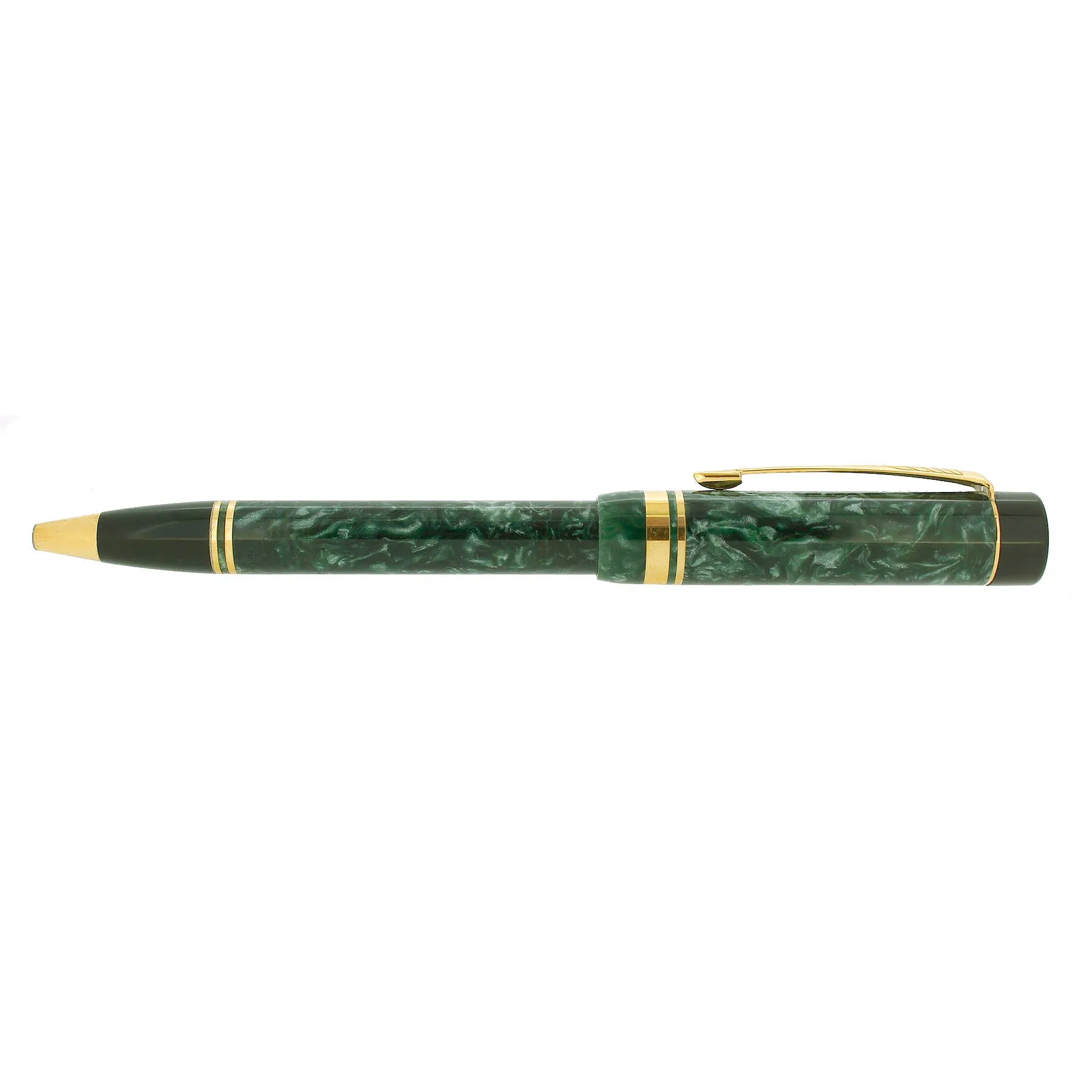 1989 PARKER DUOFOLD GREEN MARBLE CAP ACTIVATED BALLPOINT PEN