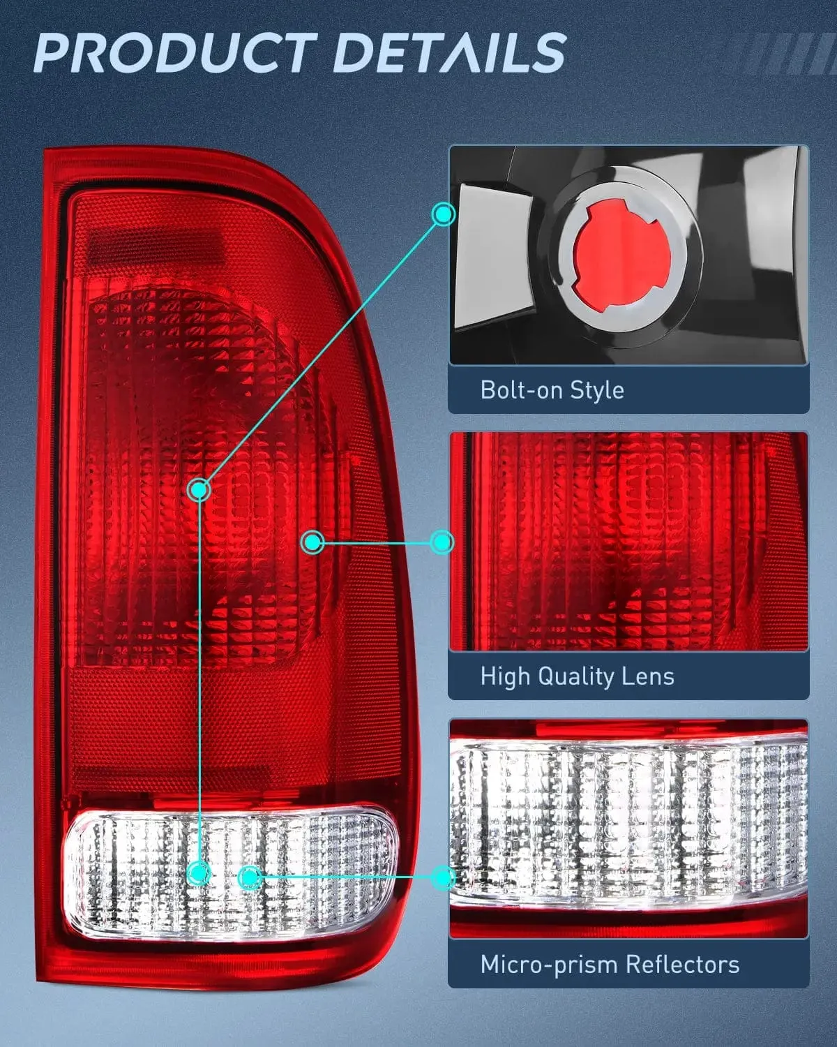 1997-2003 Ford F150 1997-1999 Light Duty 1999-2007 Ford Super Duty Tail light Assembly Red Housing Rear Lamp Replacement OE Style Passenger Side