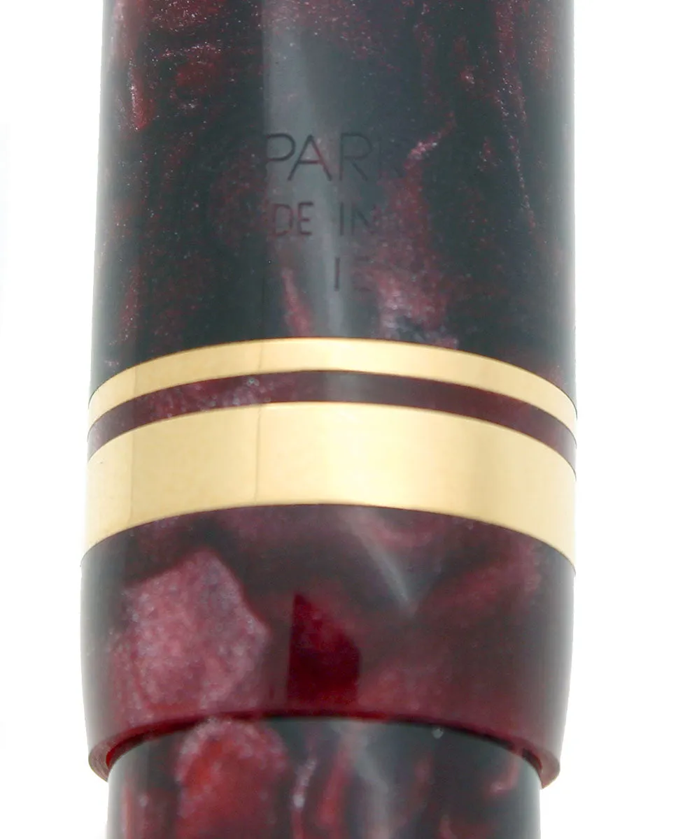 1998 PARKER DUOFOLD CENTENNIAL RED MARBLED 18K BROAD OBLIQUE NIB FOUNTAIN PEN