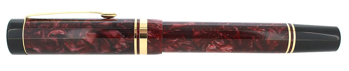 1998 PARKER DUOFOLD CENTENNIAL RED MARBLED 18K BROAD OBLIQUE NIB FOUNTAIN PEN