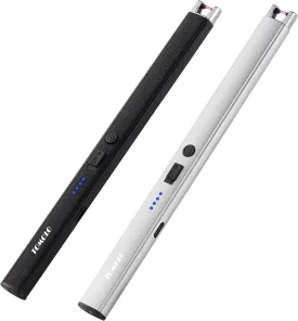 2 Pack Electric Lighter  Candle Lighter Windproof & Flameless with USB Rechargeable Arc Plasma Technology, Safety Switch, for Kitchen, Candles, Fireworks (Silver, Black)