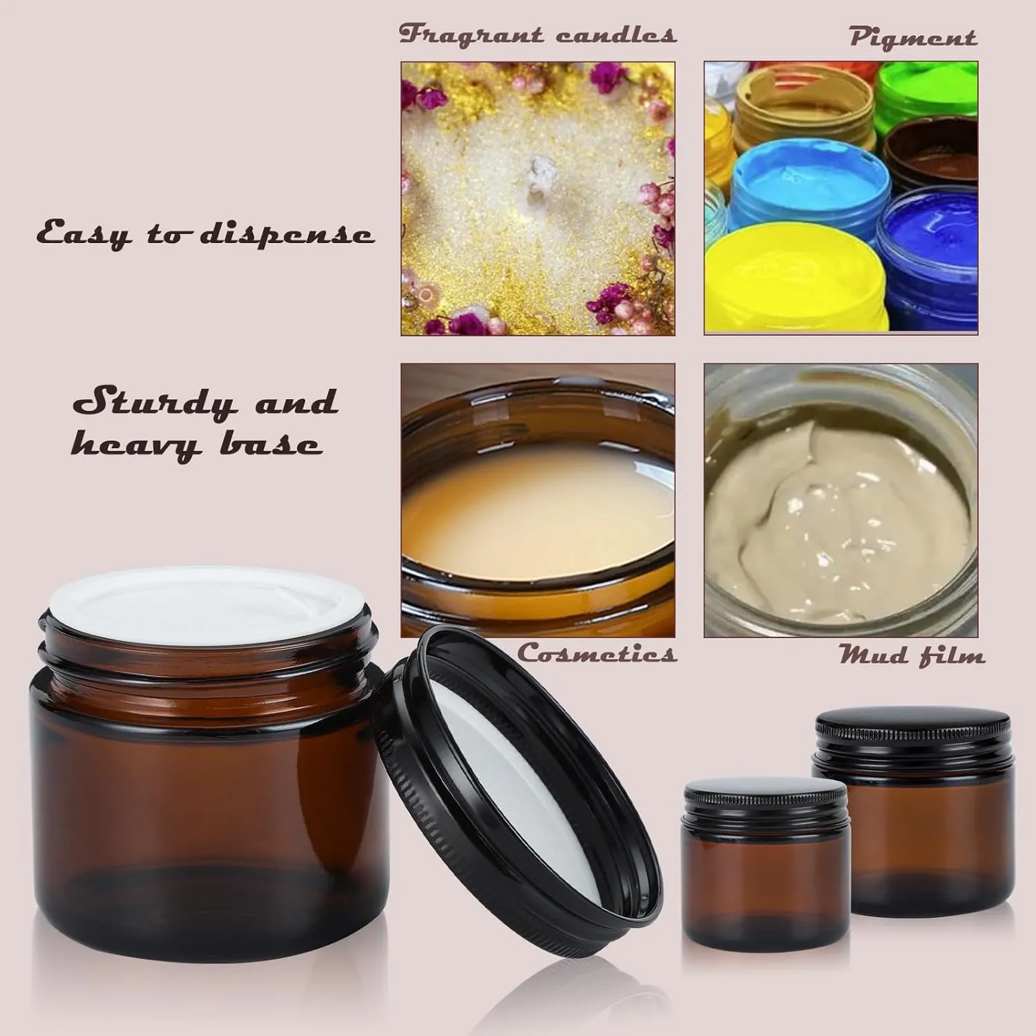2oz Amber Glass Jars with Lids - 48 Pack Cosmetic Containers for Travel, Cream & Lotion