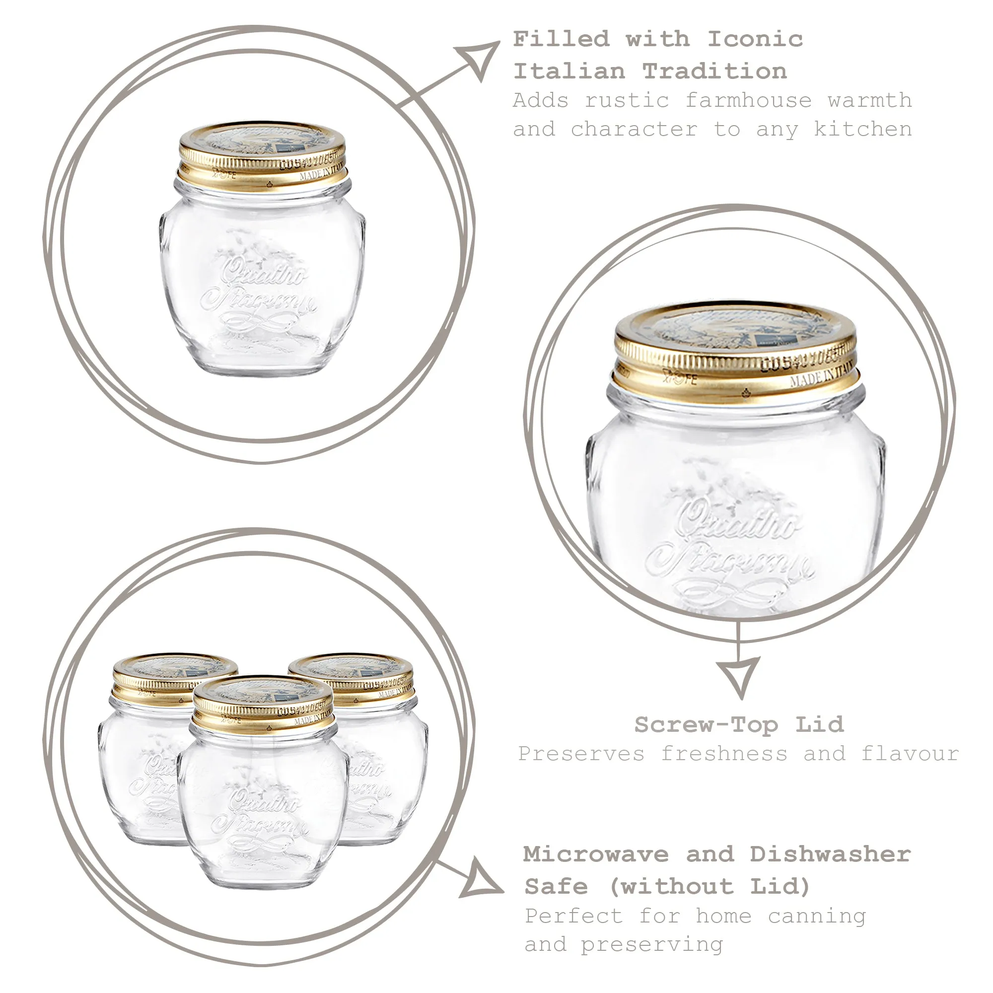 300ml Quattro Stagioni Glass Food Preserving Jars - Pack of 3 - By Bormioli Rocco