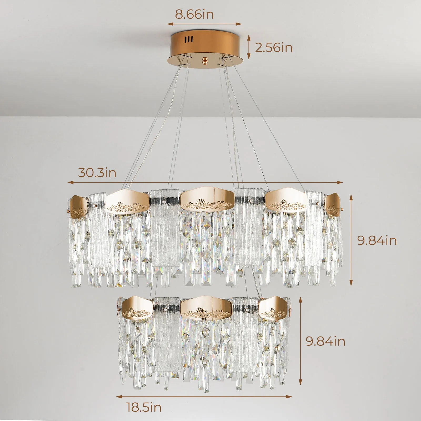 30.3" Orison Modern Crystal Chandelier Light Fixture - Elegant Ceiling Pendant Lighting with Sparkling Crystals