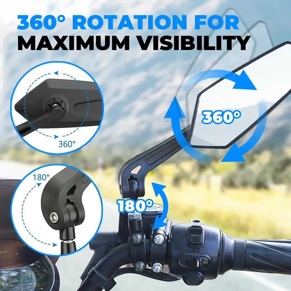 360 Rotatable Adjustable Bicycle Rearview Mirror, 2025 New Bike Mirror Handlebar Mount, Bicycle Mirrors for Handlebars, Wide Angle Bike Rear View Mirror for Motorcycle Scooter (1 Pair)