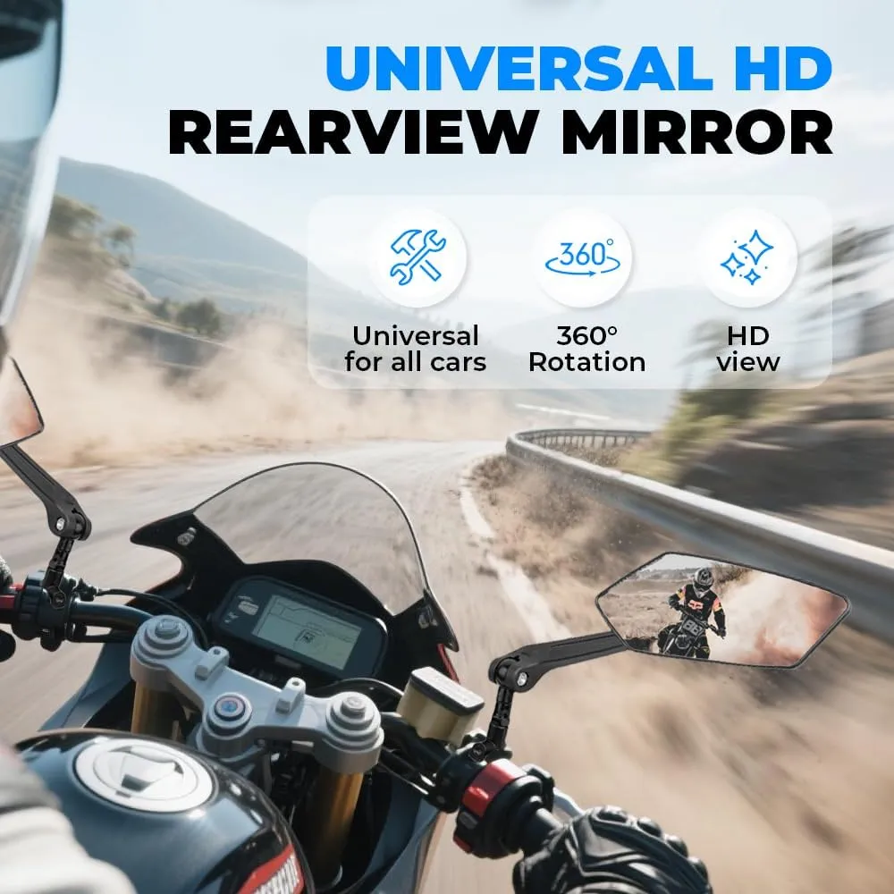 360 Rotatable Adjustable Bicycle Rearview Mirror, 2025 New Bike Mirror Handlebar Mount, Bicycle Mirrors for Handlebars, Wide Angle Bike Rear View Mirror for Motorcycle Scooter (1 Pair)