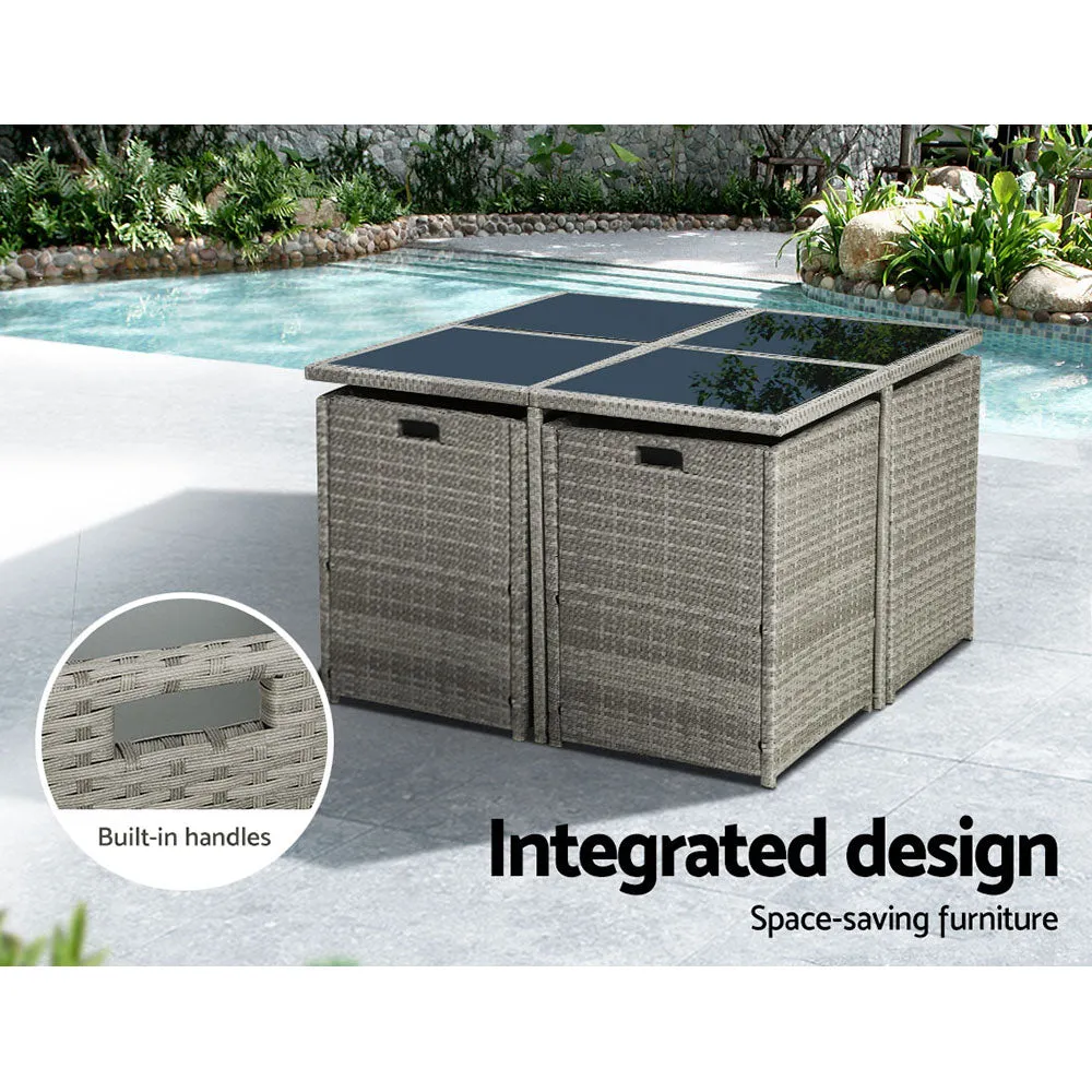 9-Piece UV-Resistant Wicker Outdoor Dining Set - Gardeon