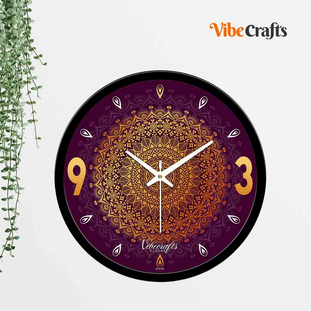 Abstract Golden Mandala Pattern Designer Wall Clock