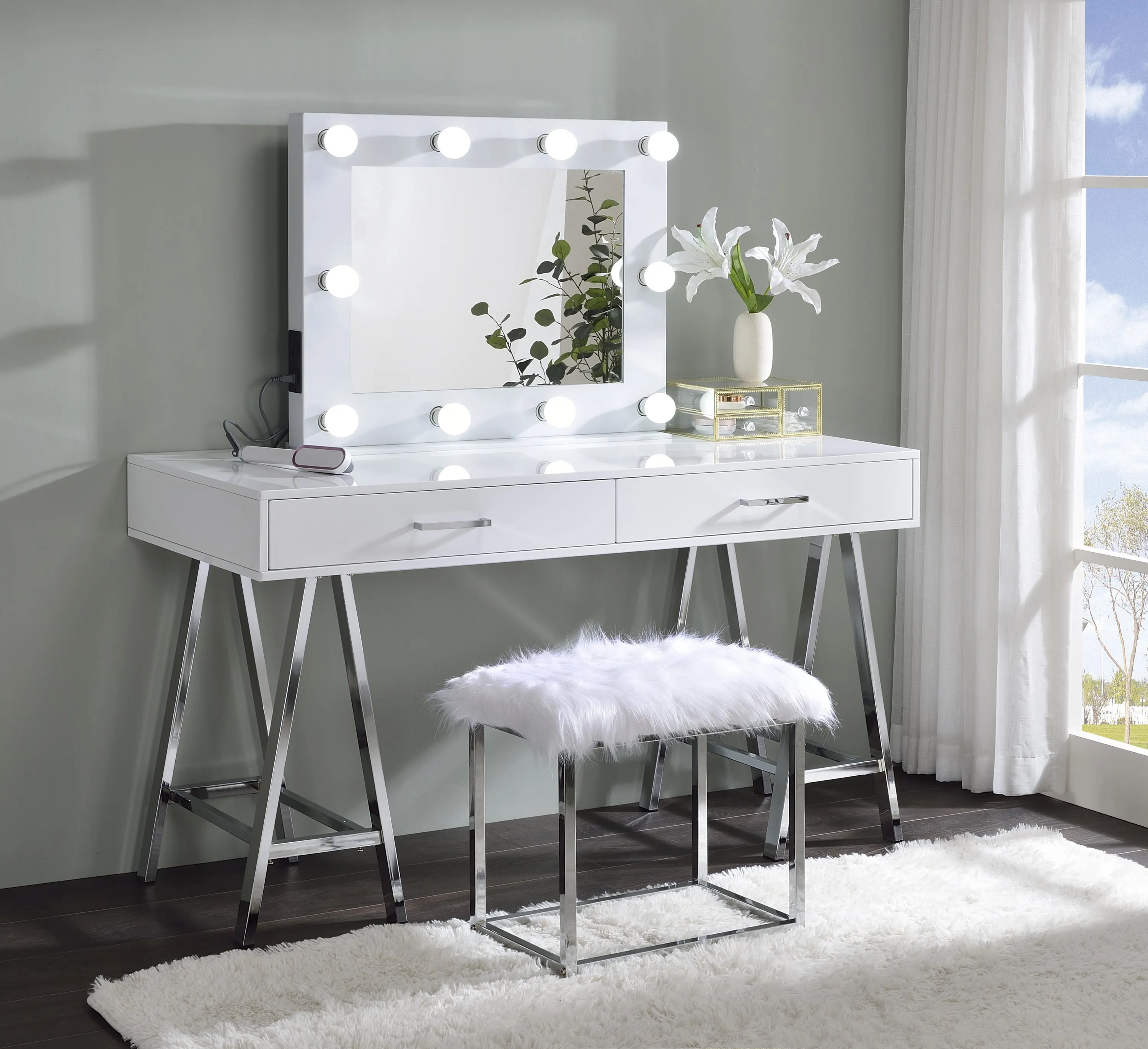 ACME Avery Accent Mirror, White Finish AC00759