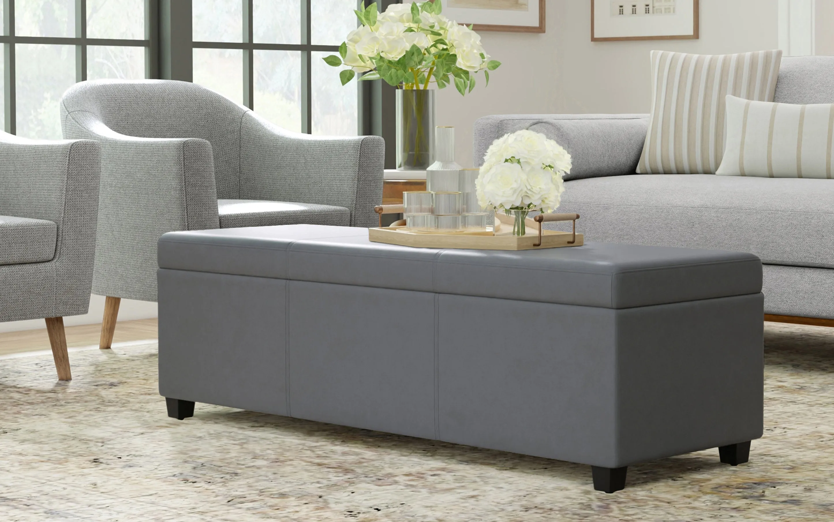 Avalon Extra Large Storage Ottoman in Linen