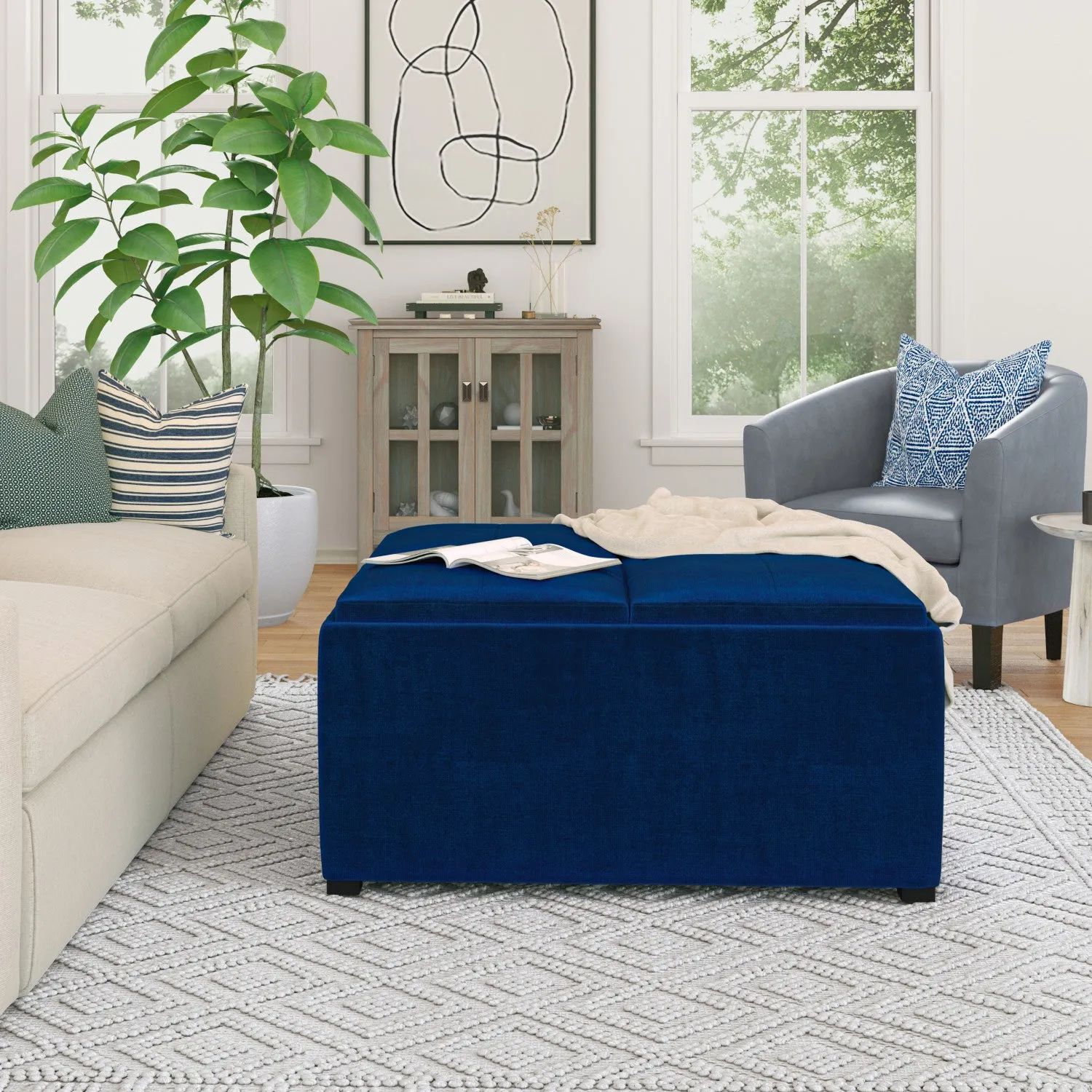 Avalon Table Ottoman in Velvet Fabric
