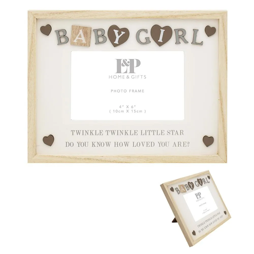 Baby Girl Sentiments Wooden Photo Frame - 4 x 6"