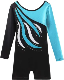 BAOHULU Gymnastics Leotards for Toddler Girls Long Sleeve Sparkle Stripes Tank Biketards Dance Unitards
