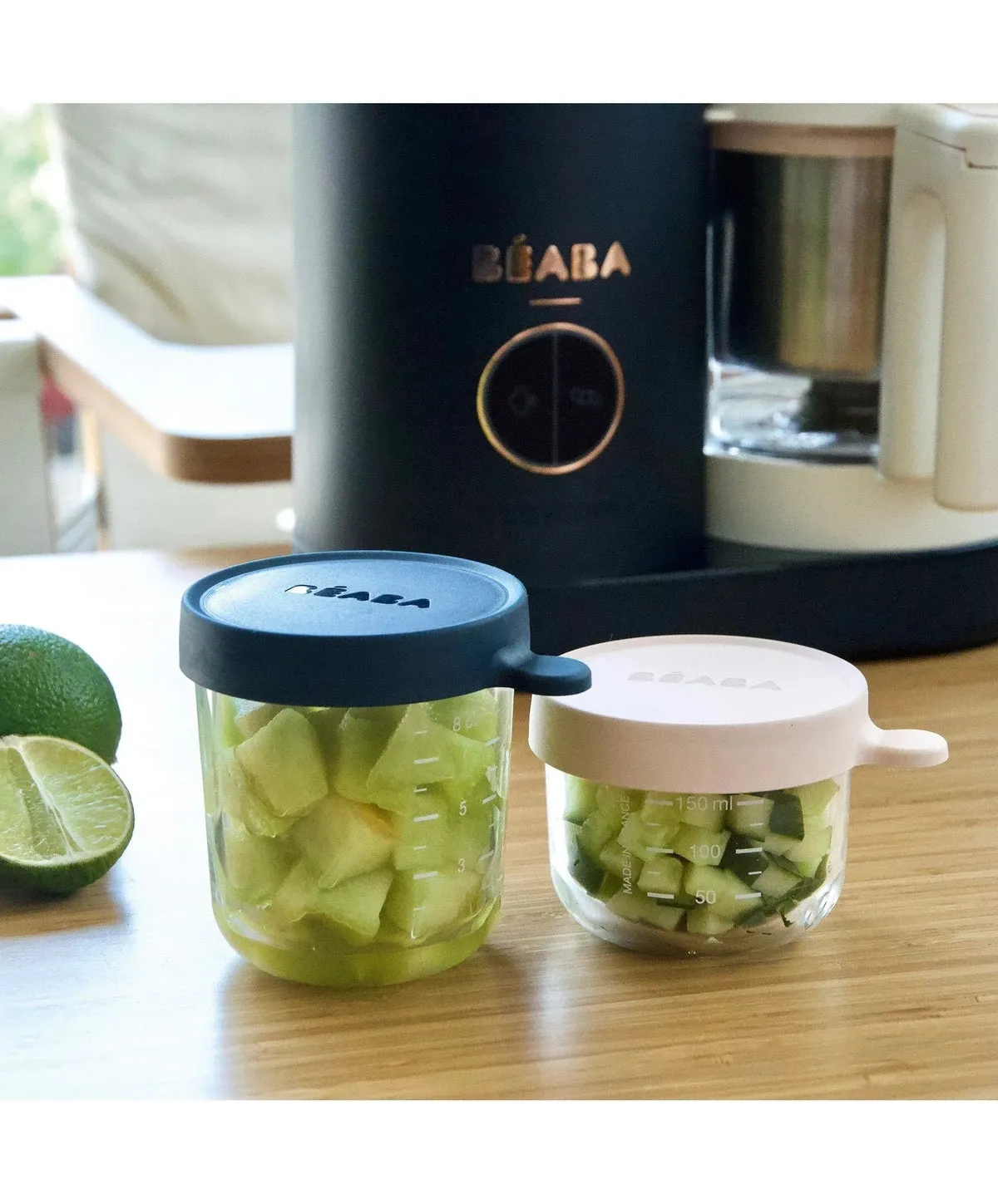 BEABA Set of 2 Conservative Jars in Glass (150ml Pink / 250ml Dark Blue)