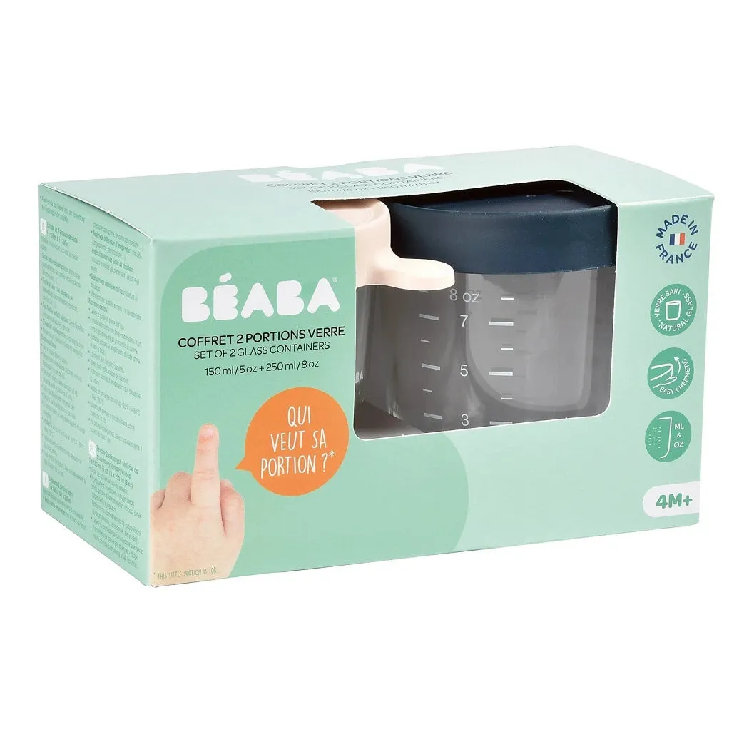 BEABA Set of 2 Conservative Jars in Glass (150ml Pink / 250ml Dark Blue)