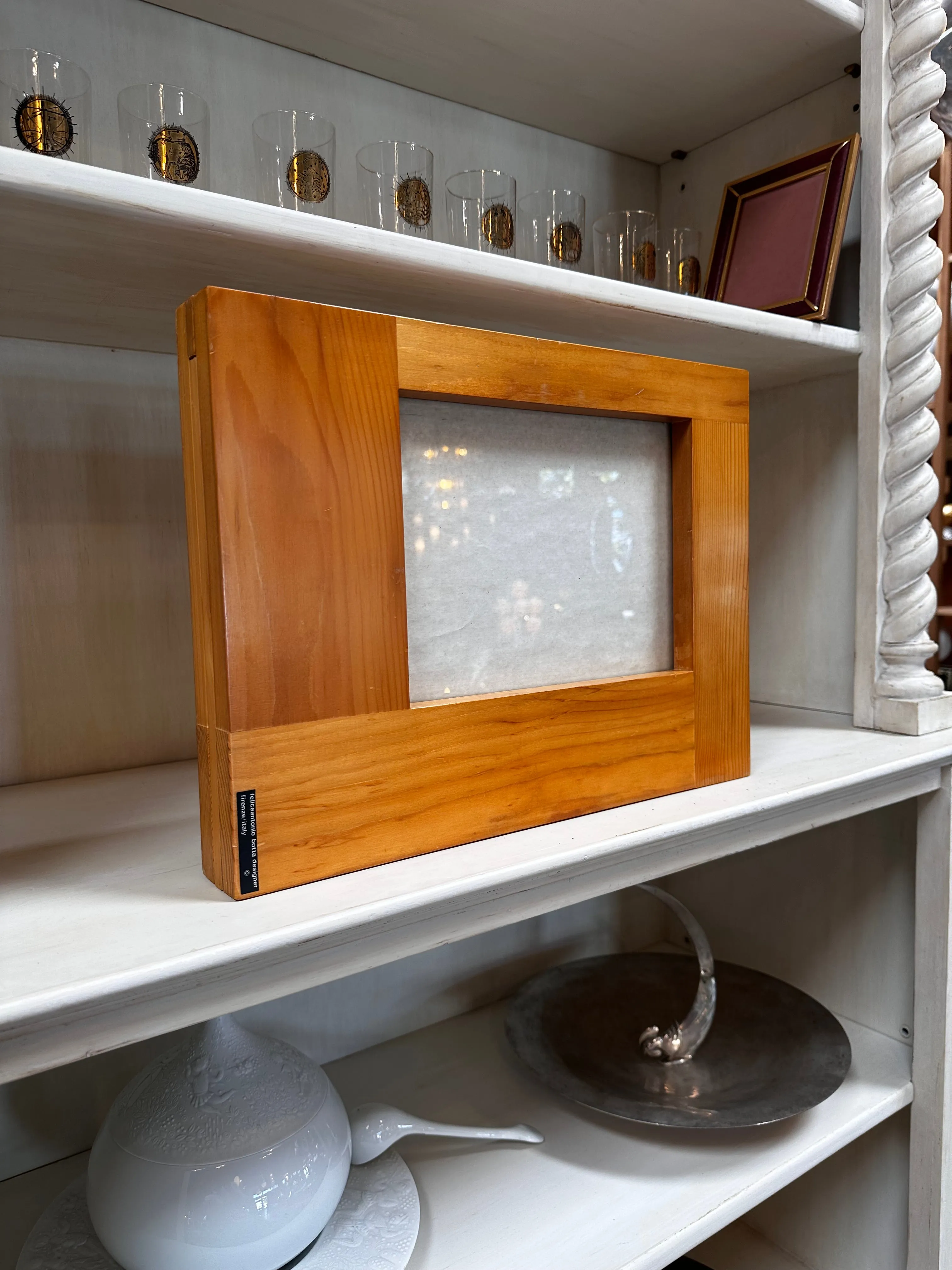 Big Picture Frame in Pine Wood & Steel by Felice Antonio Botta, Italy, 1970s