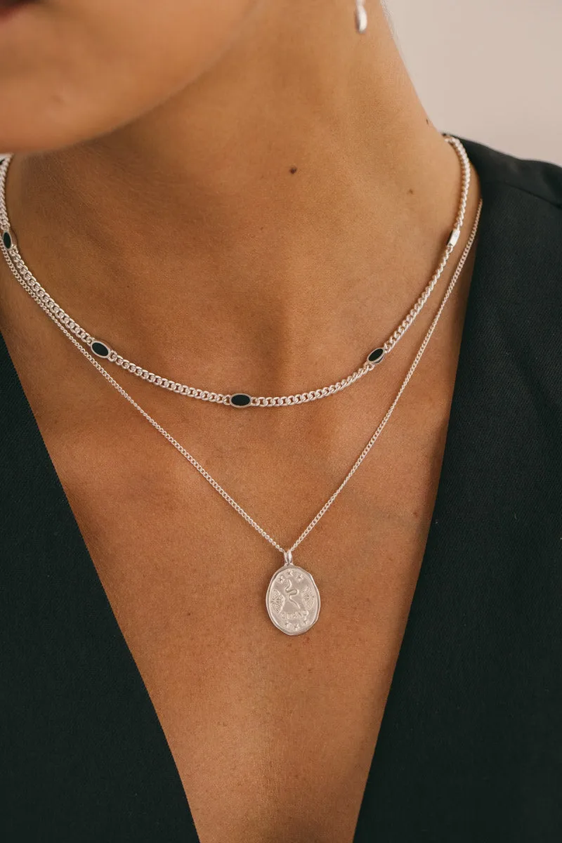Black dotted chunky chain necklace silver 