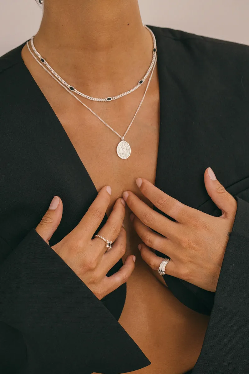 Black dotted chunky chain necklace silver 