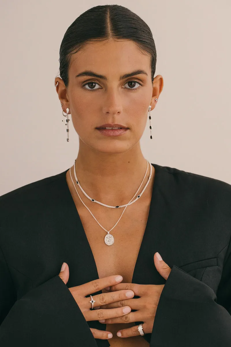 Black dotted chunky chain necklace silver 