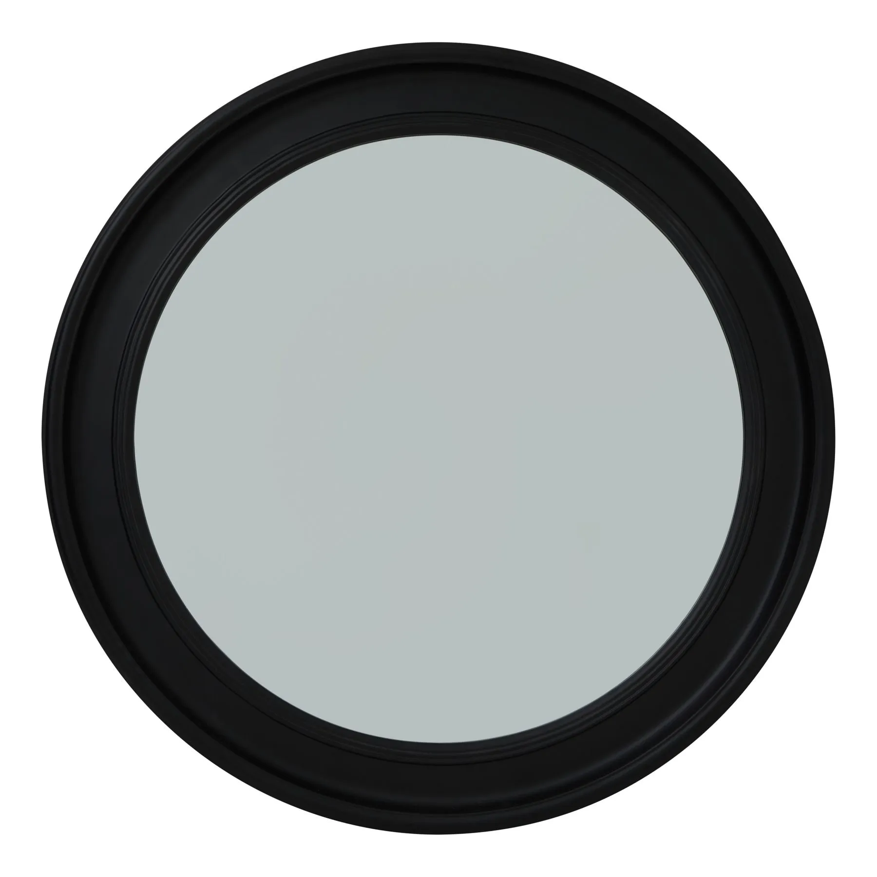 Black Wood Round Framed Mirror
