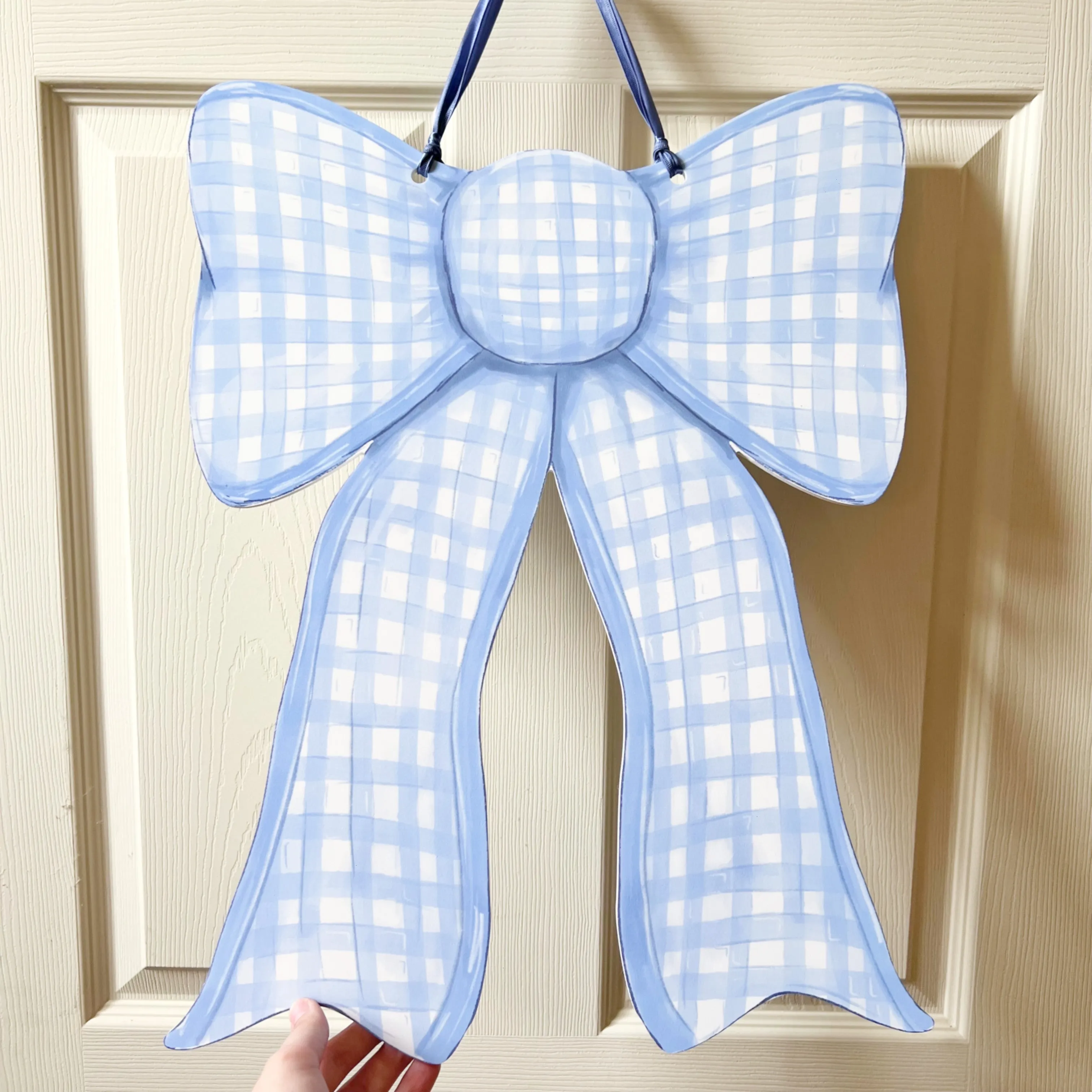 Blue Gingham Bow Door Hanger