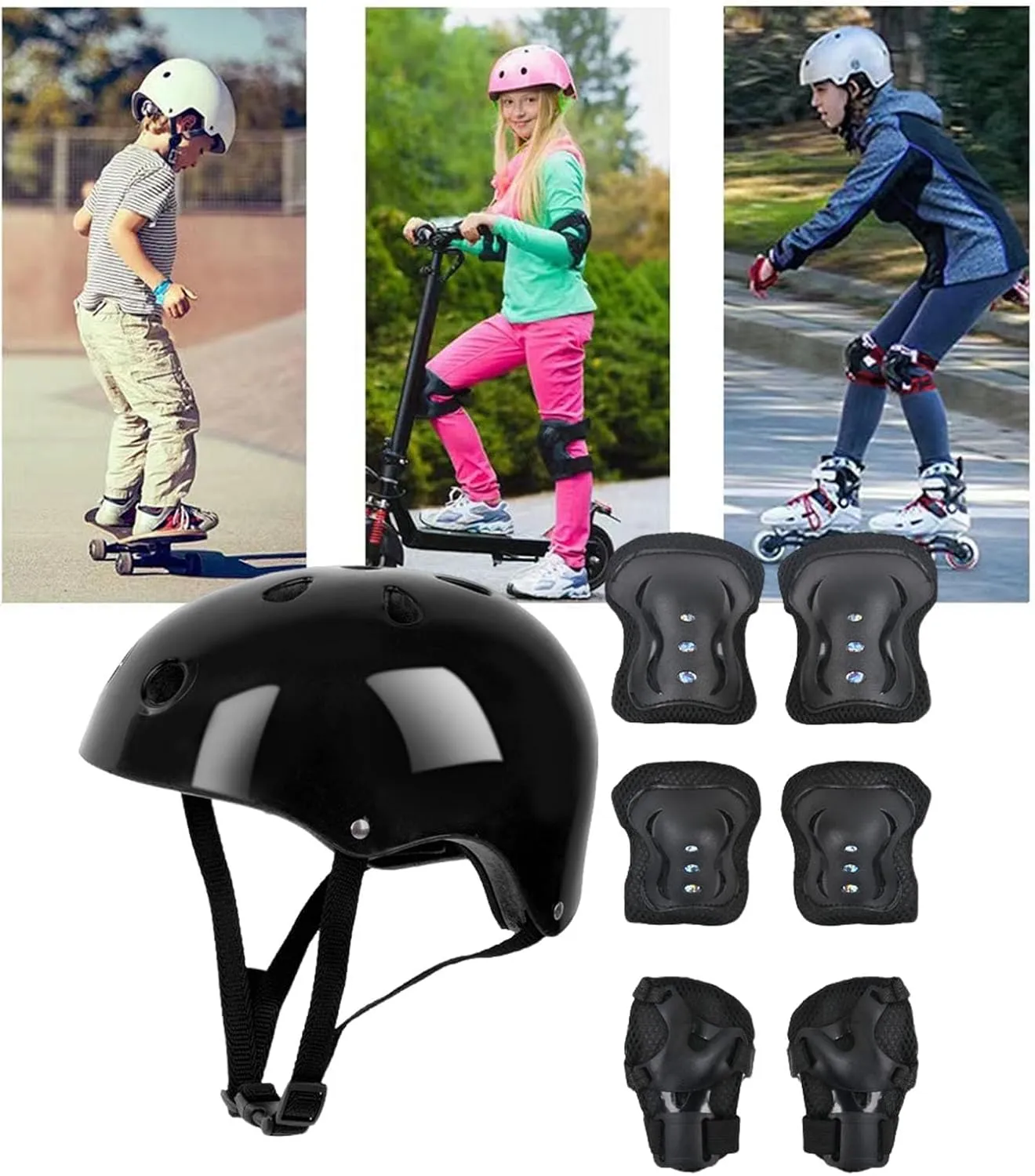 cdar 7Pcs/Set Kids Skating Protective Gear Kit Roller Skate Skateboard Bike Cycling Scooter Helmet Knee Elbow Pad Wrist Guard Protector
