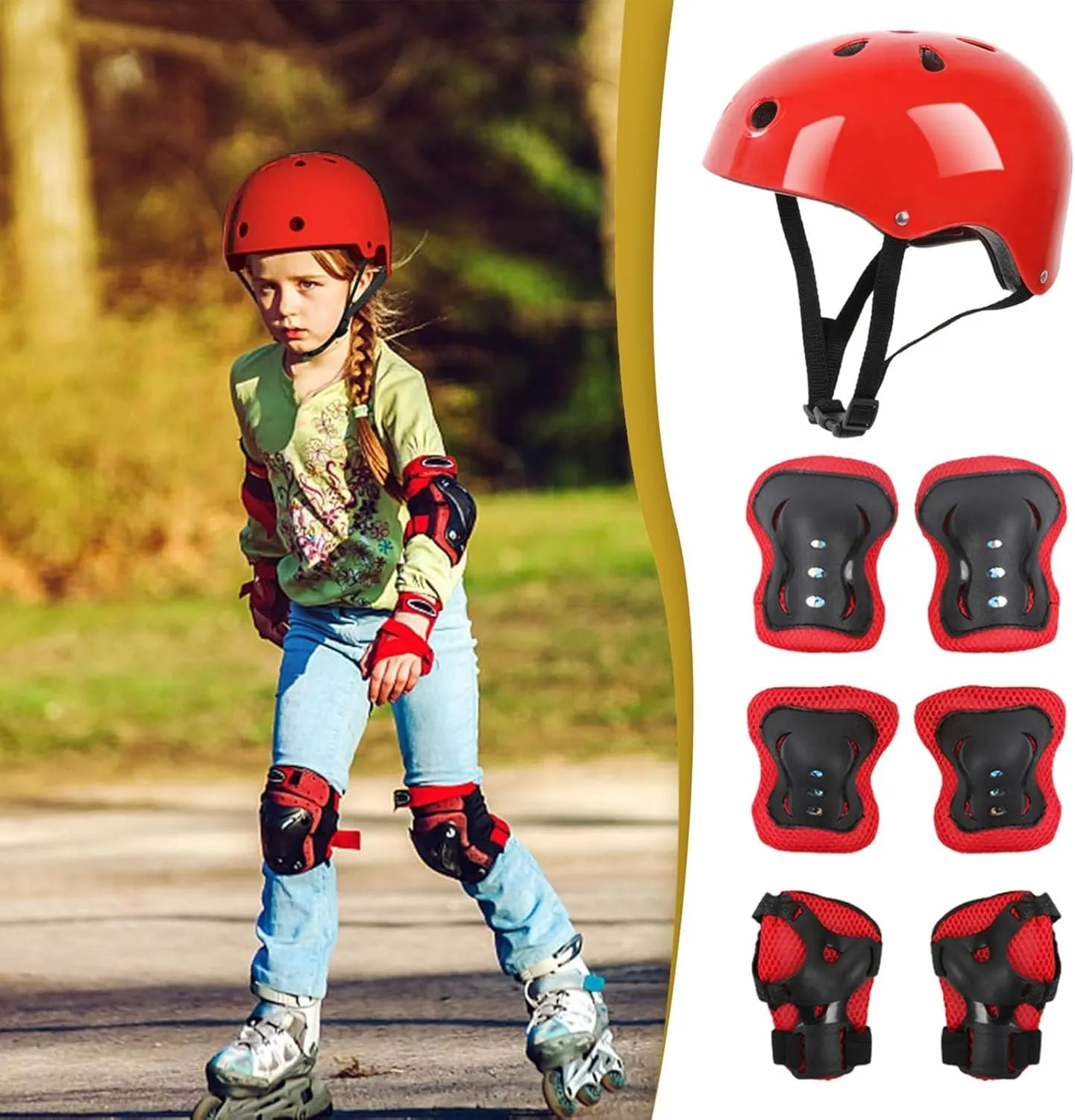 cdar 7Pcs/Set Kids Skating Protective Gear Kit Roller Skate Skateboard Bike Cycling Scooter Helmet Knee Elbow Pad Wrist Guard Protector