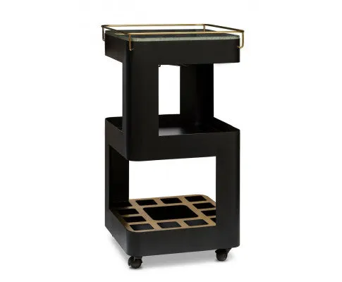 Contemporary Black Gold Drinks Trolley Bar Cart with Marble Top