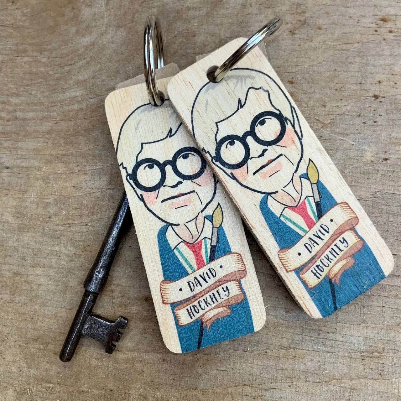 David Hockney Artistic Character Wooden Keyring - RWKR1