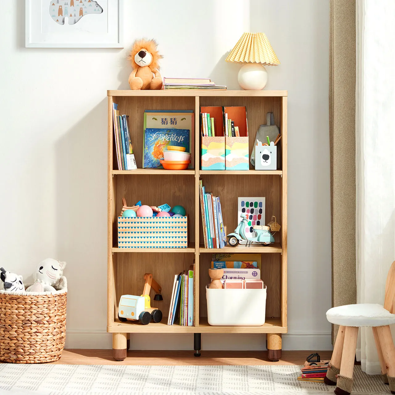 Dear Bear Kids Oak Storage Bookshelf