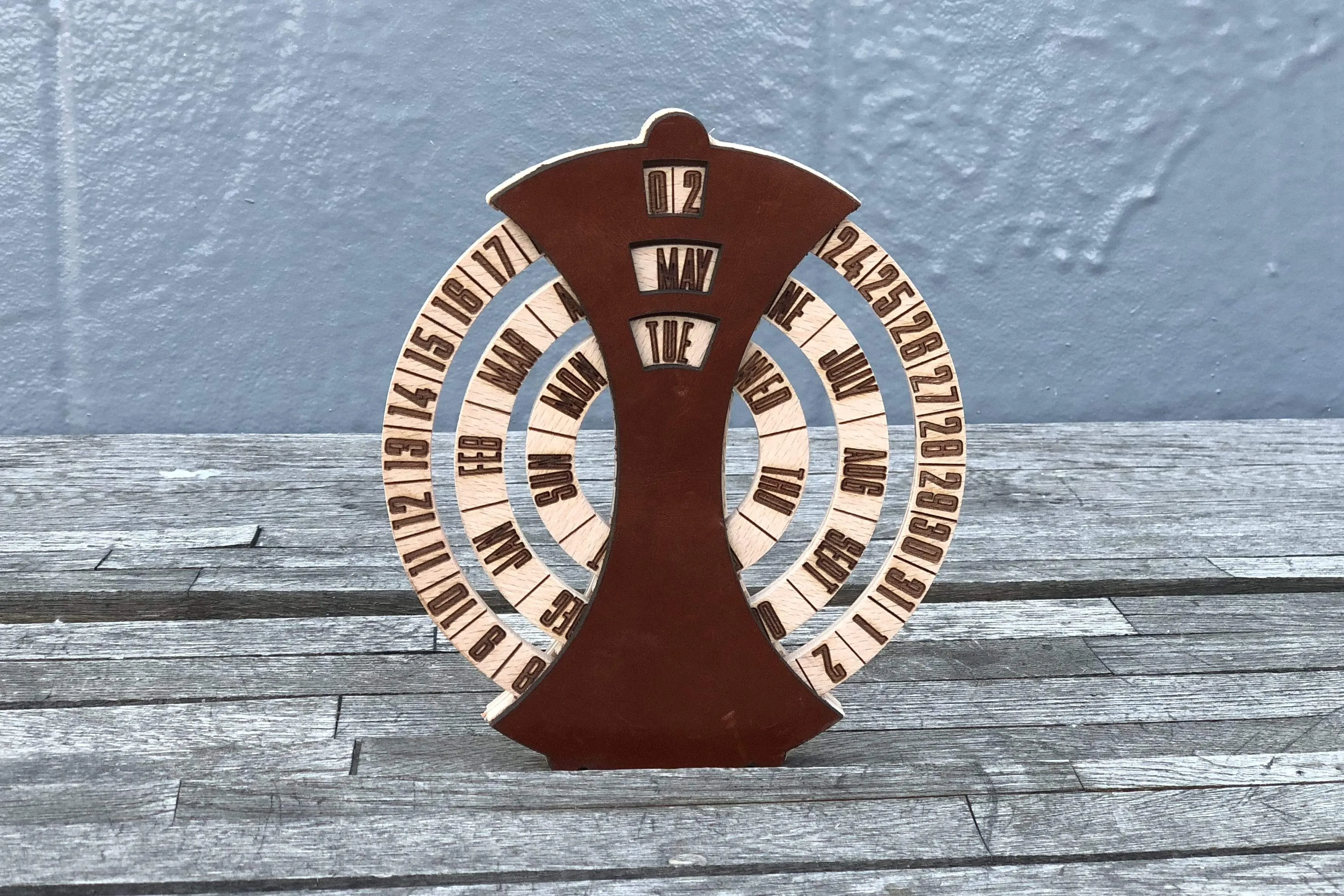 Desktop Perpetual Calendar  Leather - Wood