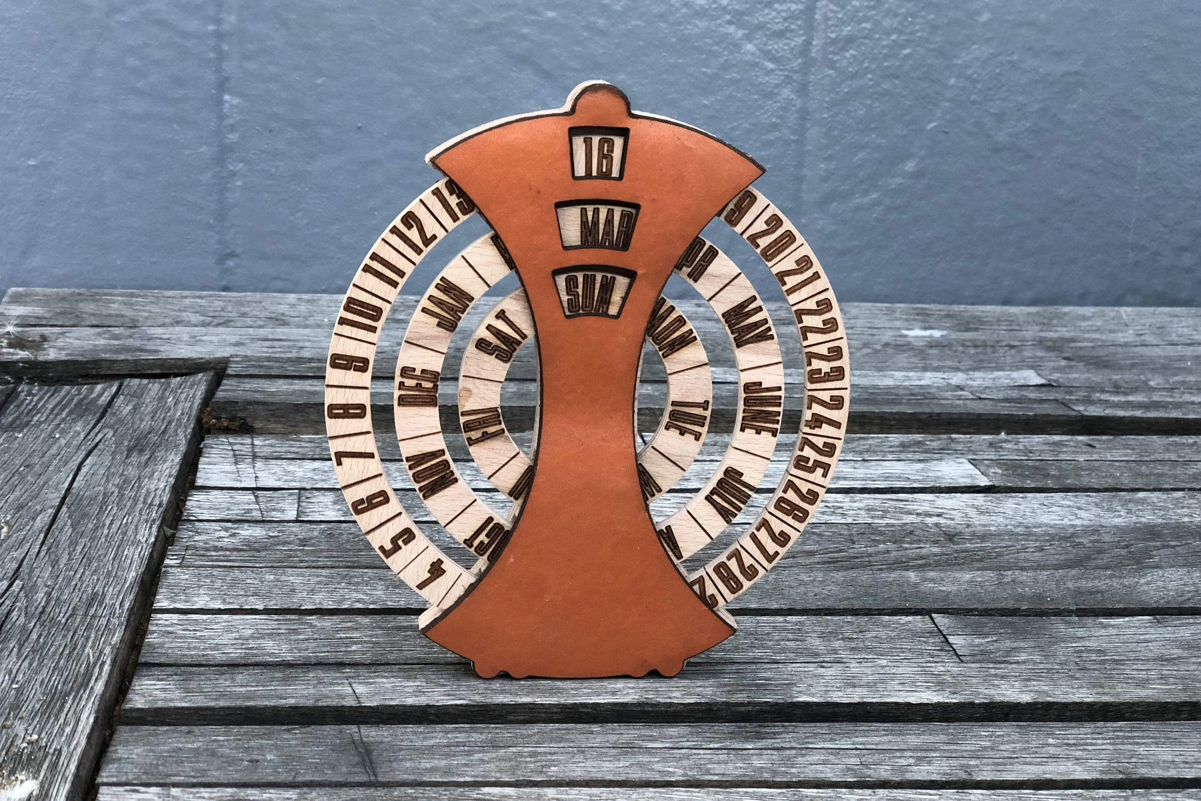 Desktop Perpetual Calendar  Leather - Wood