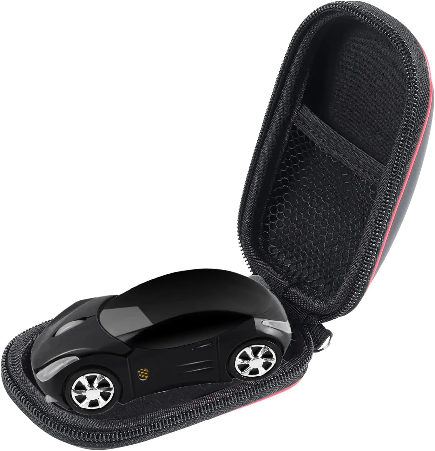 elec Space Wireless Mouse - Cool 3D Sports Car Shape Ergonomic Optical Mini Mouse for Kids, Laptop PC with Case (Black)