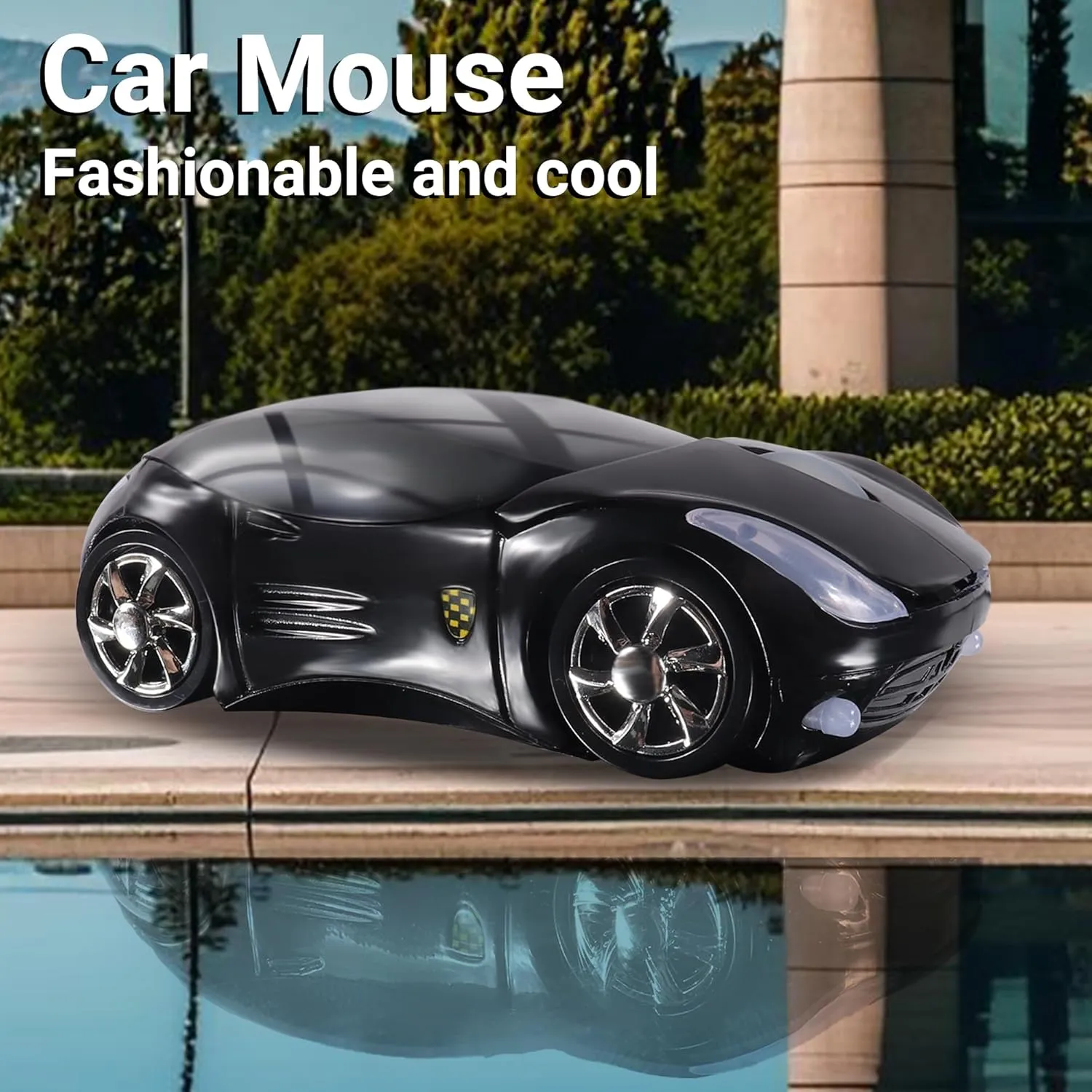 elec Space Wireless Mouse - Cool 3D Sports Car Shape Ergonomic Optical Mini Mouse for Kids, Laptop PC with Case (Black)