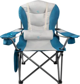 Extra Thick Oversized Camping Chair with Double Padded, Folding Beach Chair for Adults with Lumbar Support & Headrest, Camping Chair with Armrest, Cooler Bag, Side Pocket, Cup Holder, Blue&White