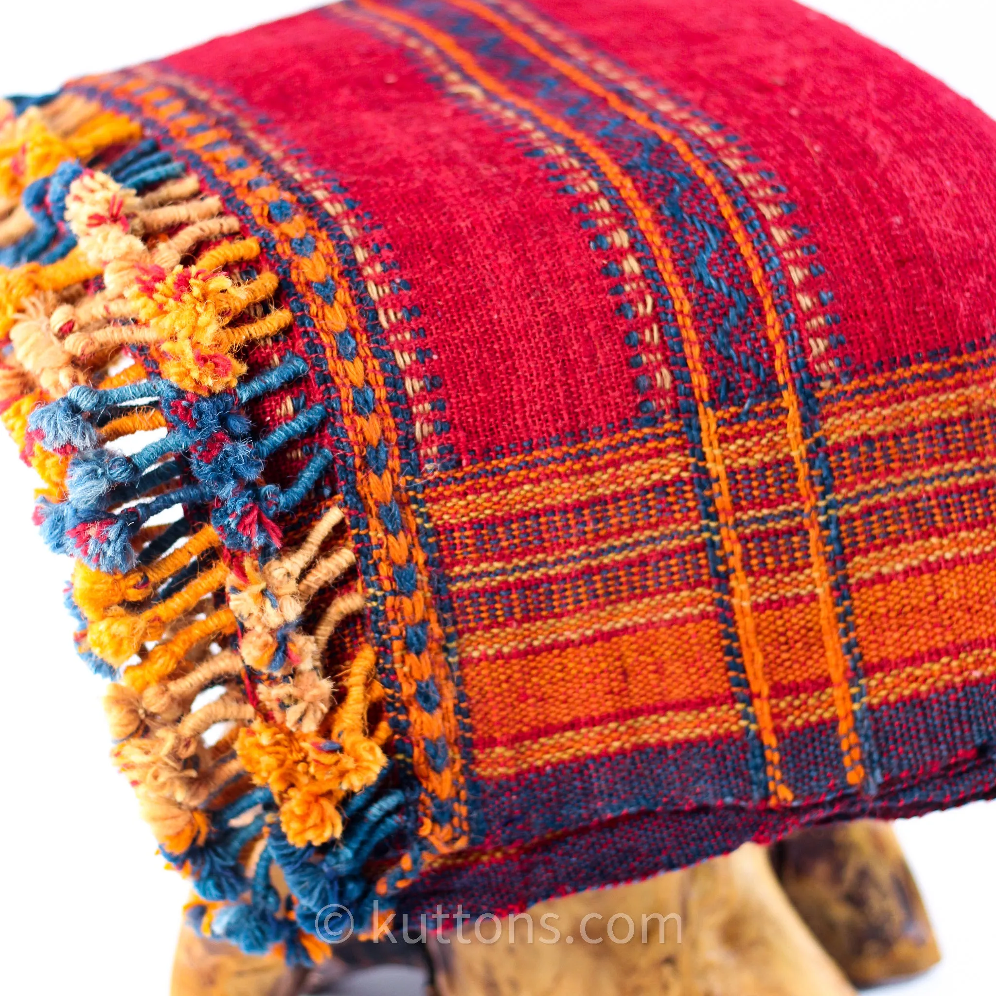 Handspun & Handwoven Ethnic Raw Wool Shawl - Rustic Wrap Throw | Red-Orange, 36x85"
