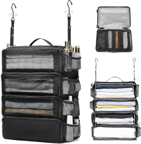 Hanging Travel Organizer, Carry-on Luggage Suitcase Organizer, Travel Essentials Portable Travel Shelves Packing Cube, Black