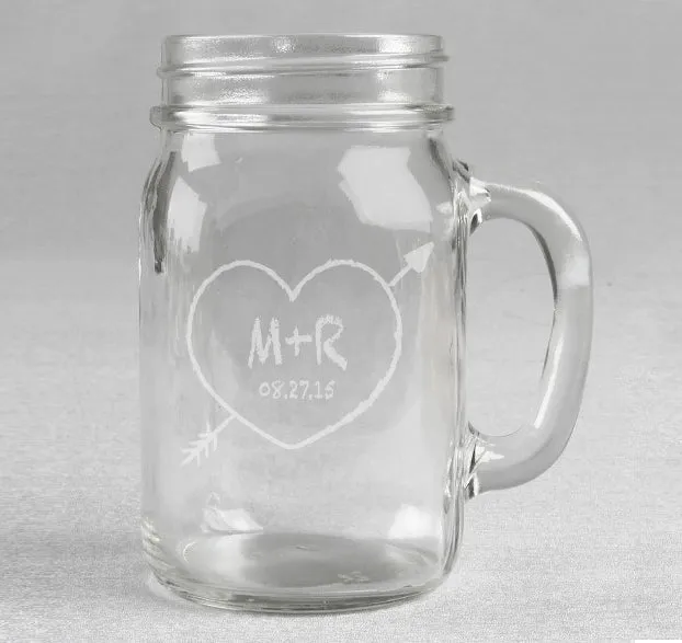 Heart & Initials Wedding Mason Jar Set