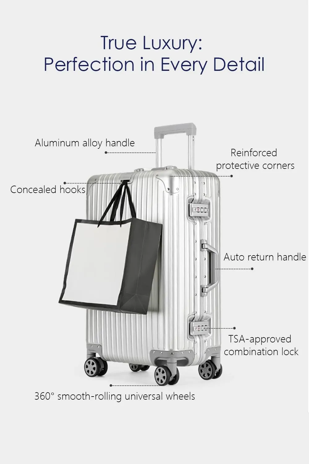 HotWay 20 Inch All Aluminum Carry On Luggage with Wheels, Hard Shell Zipperless Suitcase with TSA Locks, Gold Travel Luggage (22x14x9 Airline Approved)
