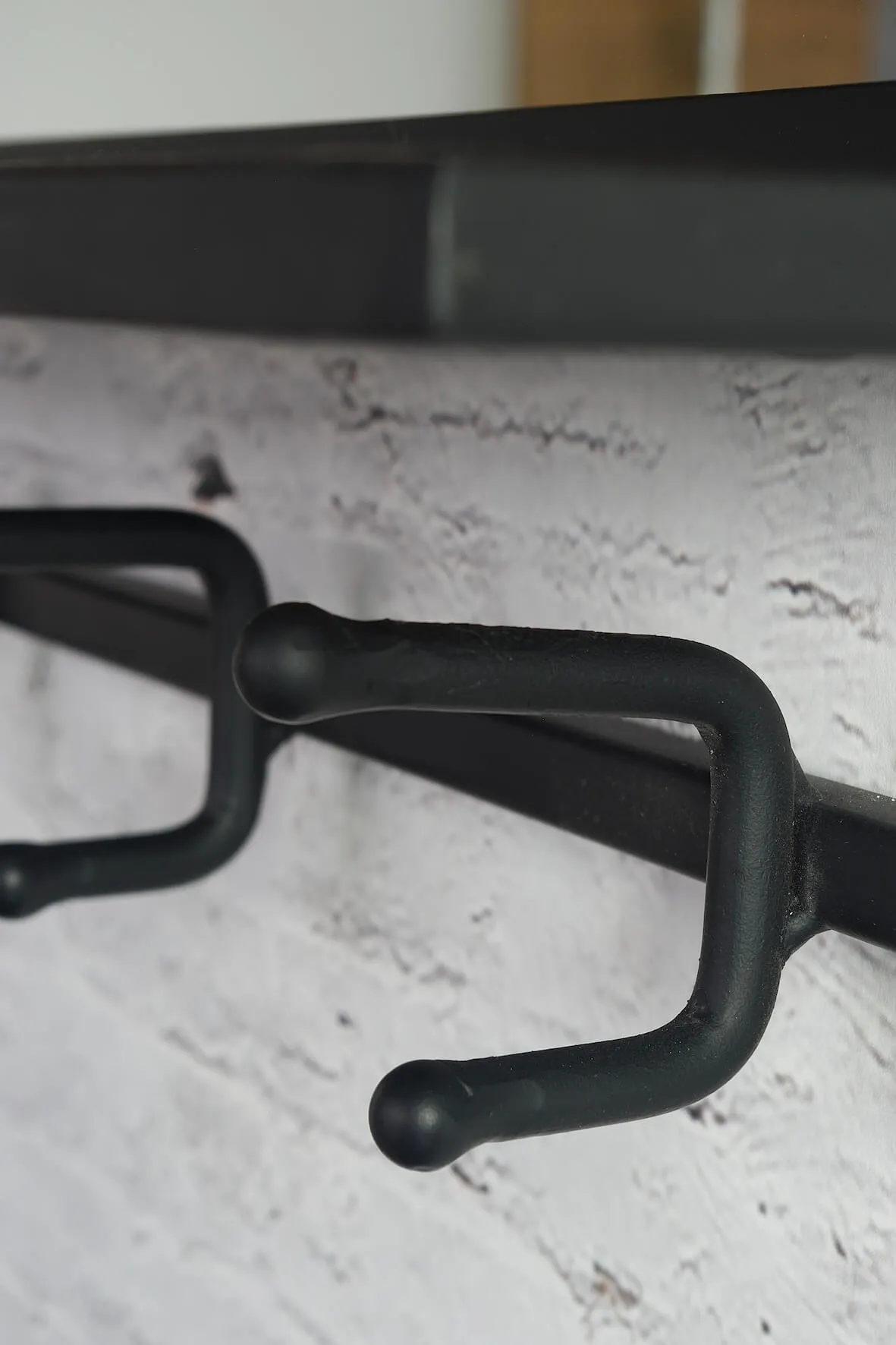 Industrial Mirror Shelf with Hooks - Matt Black