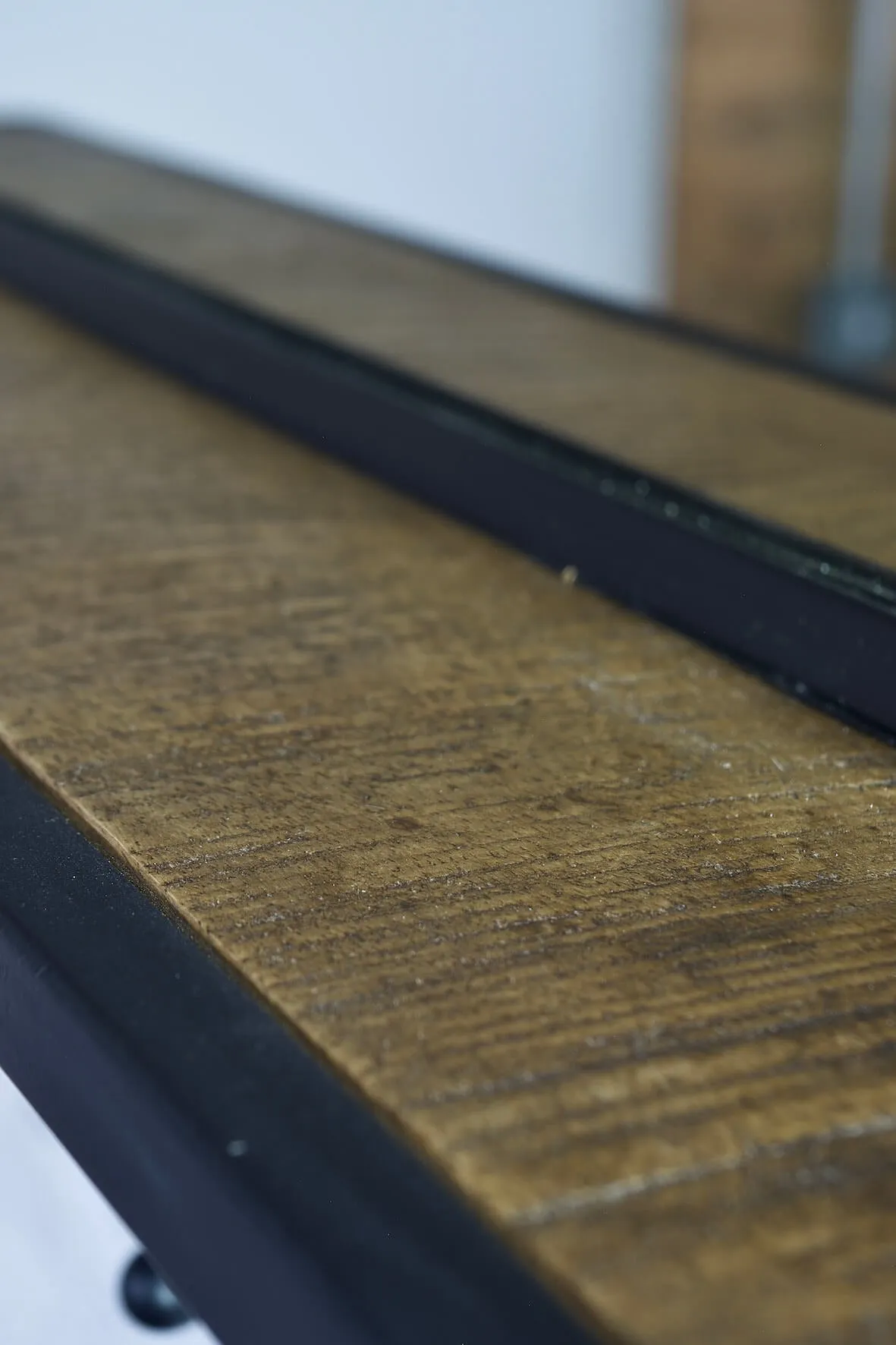 Industrial Mirror Shelf with Hooks - Matt Black
